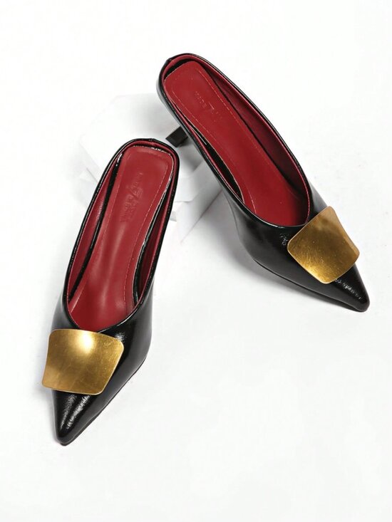 Shoes - Black Fashionable Women's Pointed Toe Metal Buckle High Heel Pumps